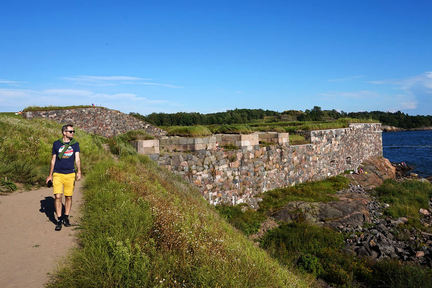 Walking along the Suomenlinna Sea Fortress