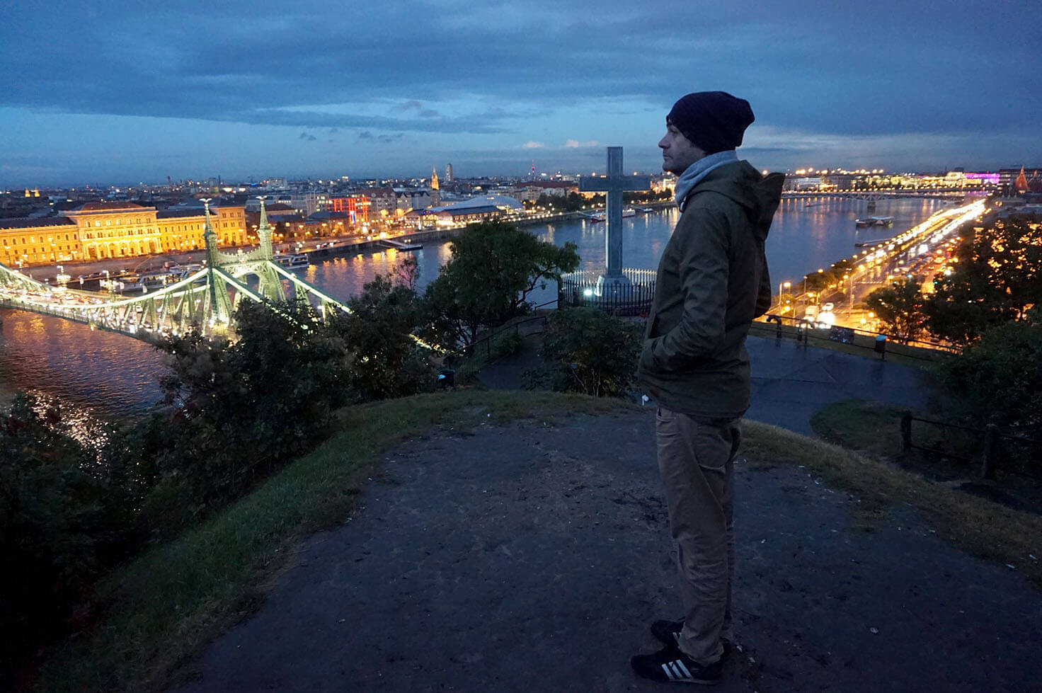 Me posing on Gellért Hill at sunset